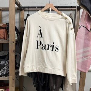 H&M Cream Paris Print Sweatshirt with Button Detail